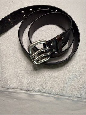 Rugged black leather belt